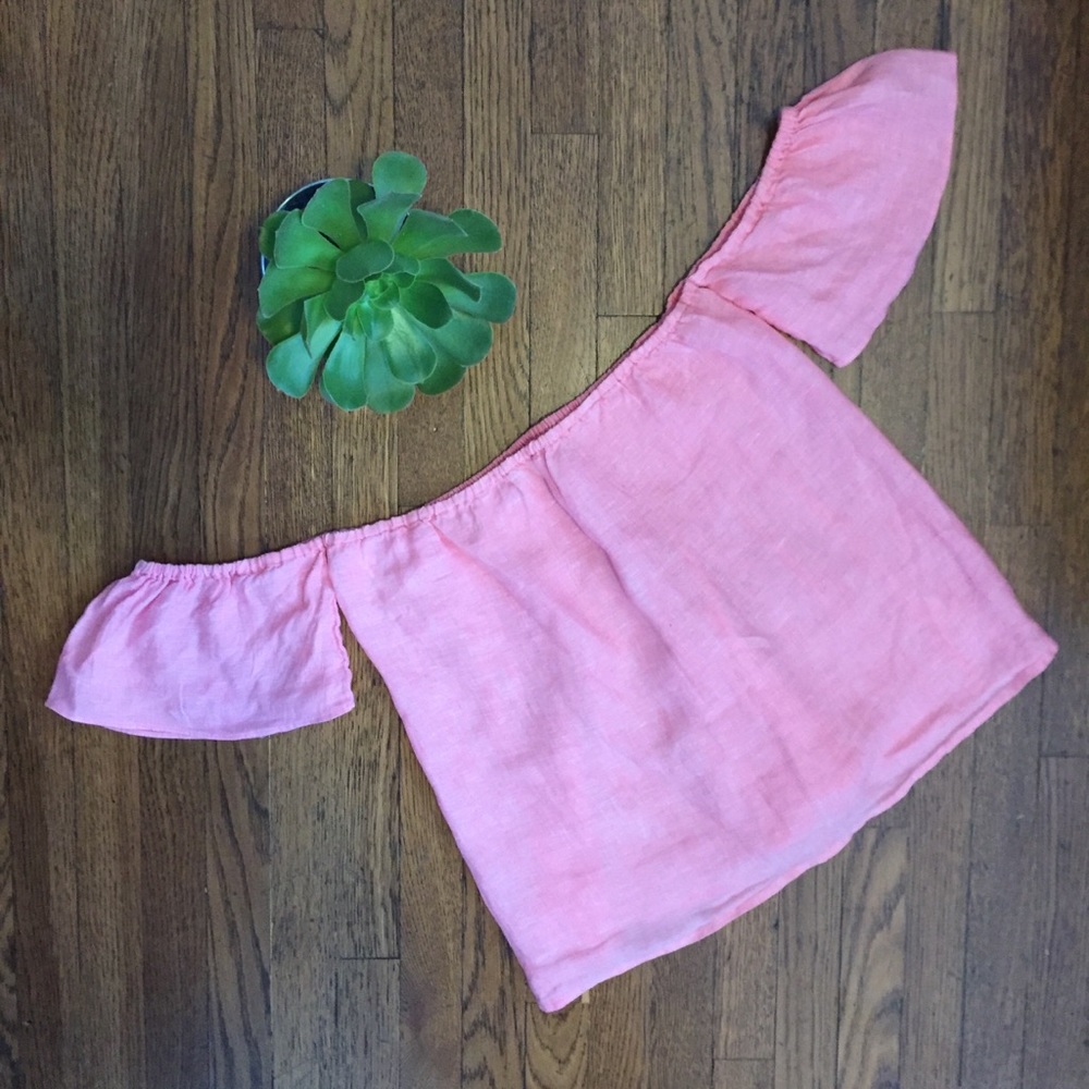 Sake Fifth Avenue Pink Linen Off The Shoulder Top